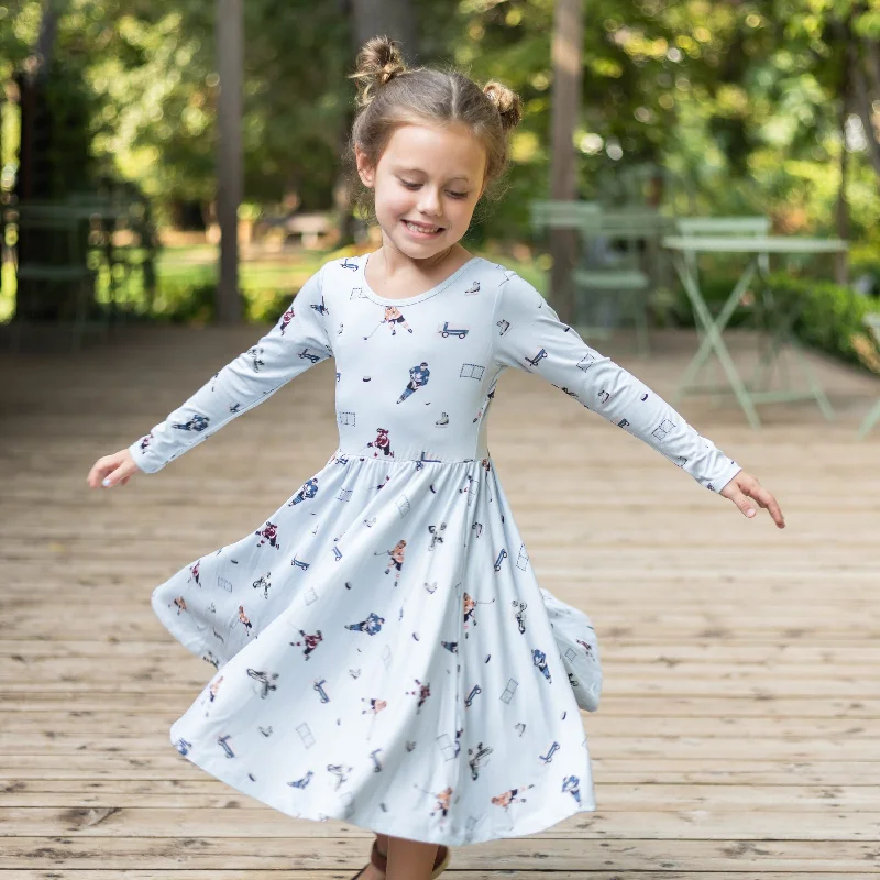 Long Sleeve Twirl Dress in Hockey