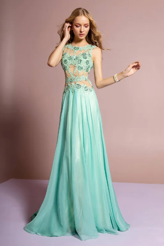 Long Strapless Beaded Chiffon Prom Formal Dress