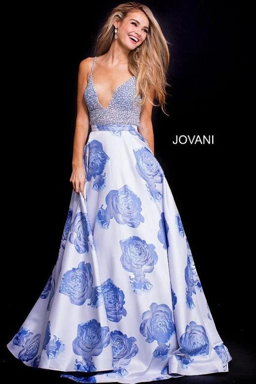 Jovani 58673 Prom Long Spaghetti Strap Floral Dress