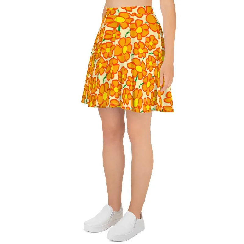 Orangeflower Pattern on Yellow - AOP Skater Skirt