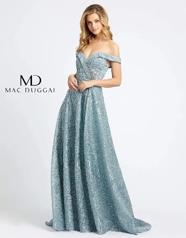 Mac Duggal Long Formal Off Shoulder Glitter Prom Dress