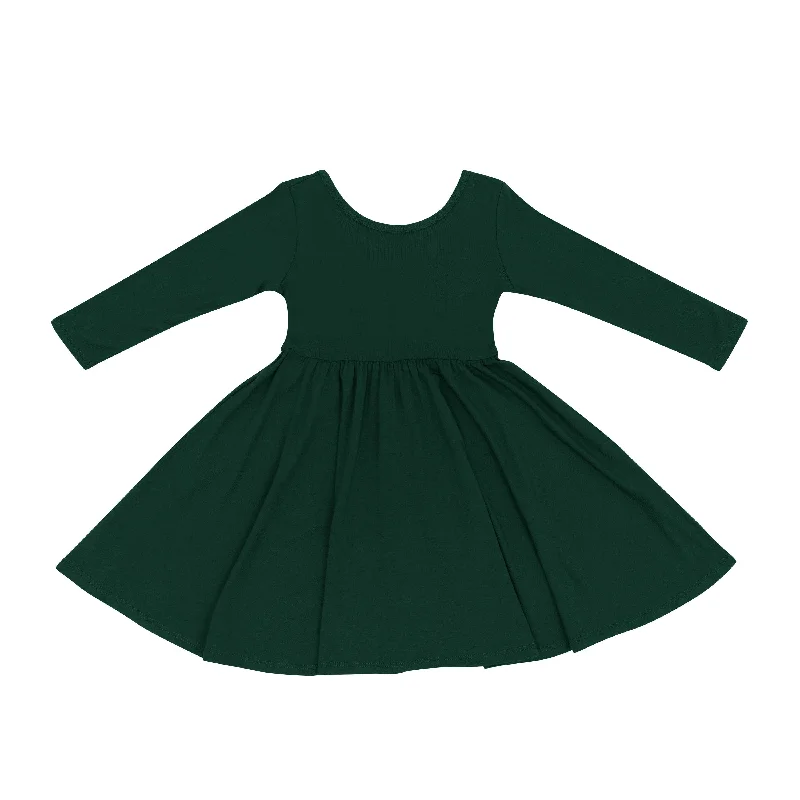 Long Sleeve Twirl Dress in Evergreen