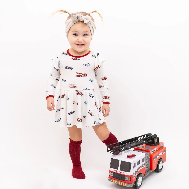 Long Sleeve Twirl Bodysuit Dress in First Responder