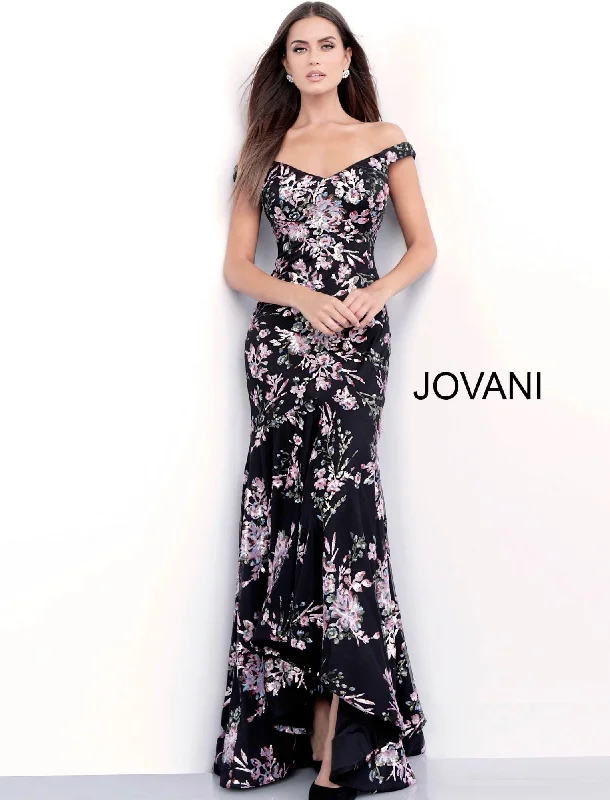 Jovani 63951 Off-The-Shoulder Floral Long Party Dress