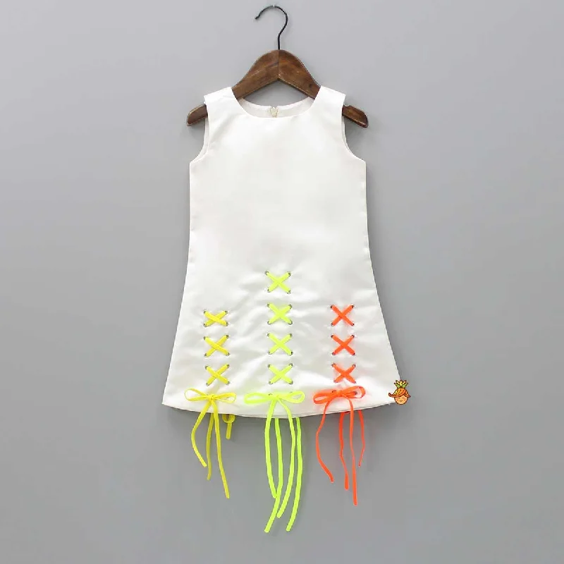 Pre Order: Off White Dress with Colourful Laces