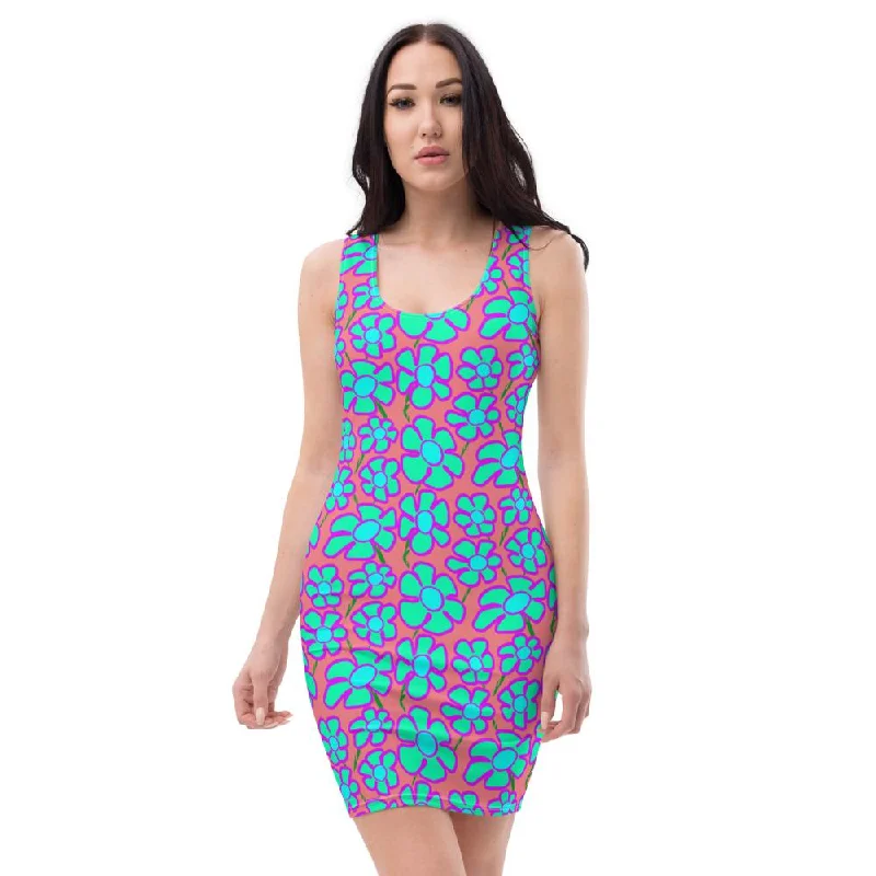 Greenflower Pattern on Pink - AOP Fitted Dress