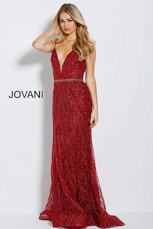 Jovani 56050 Plunging V-Neck LongTulle Prom Dress