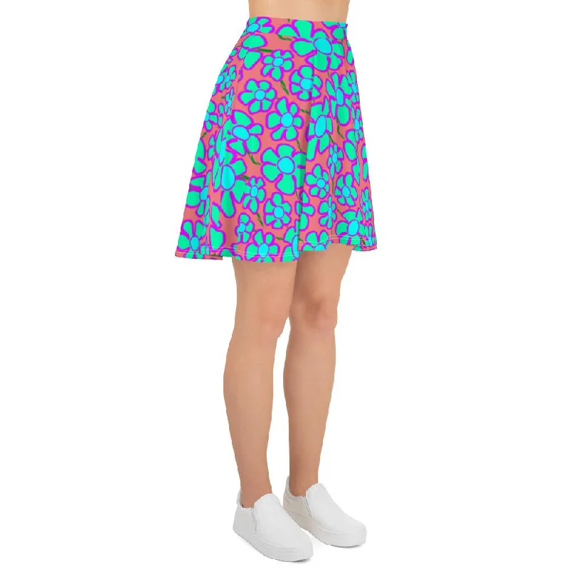 Greenflower Pattern on Pink - AOP Skater Skirt