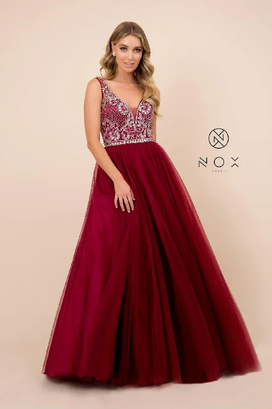 Long Formal Evening Prom Ball Gown Burgundy