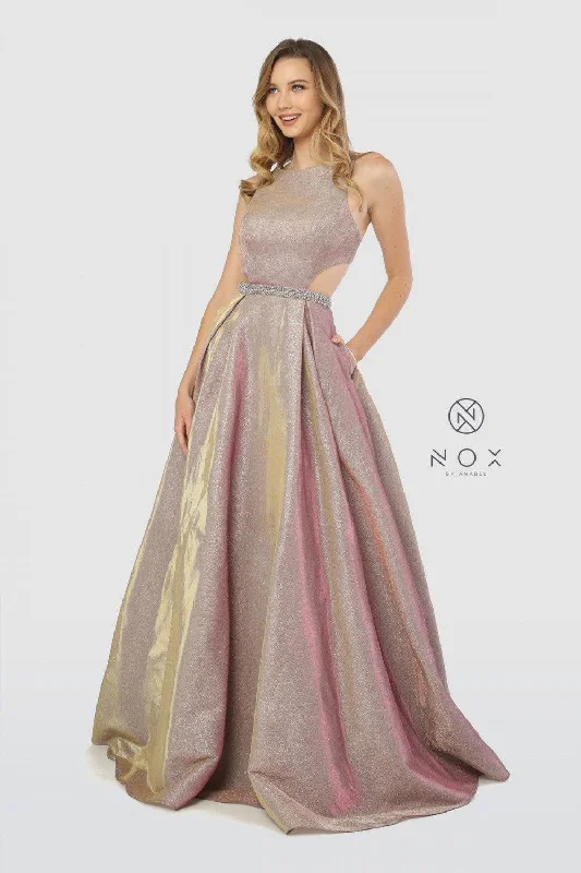 Long Metallic A Line Prom Dress Formal Evening Gown