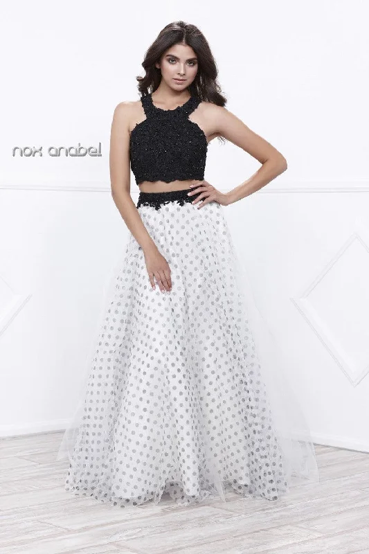 Long Two Piece Black White Prom Dress