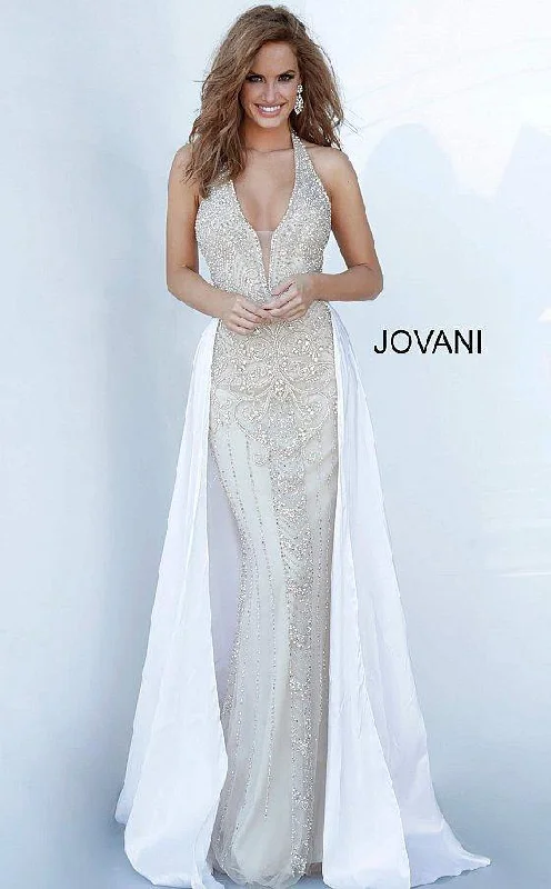 Jovani 3698 Long Halter Beaded Prom Dress