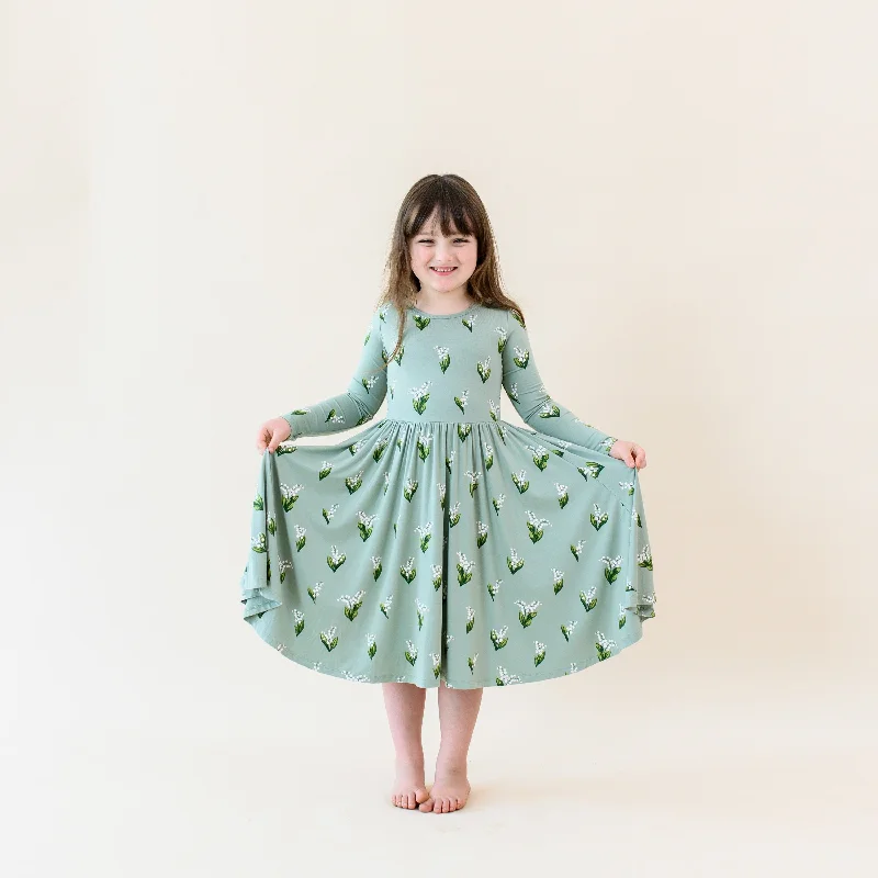 Long Sleeve Twirl Dress in Thyme Lily