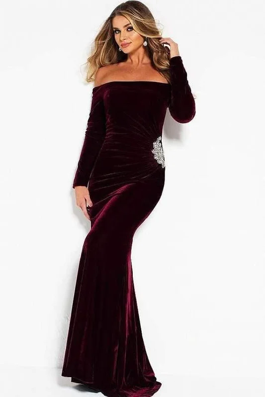 Jovani 51464 Long Formal Off Shoulder Velvet Dress