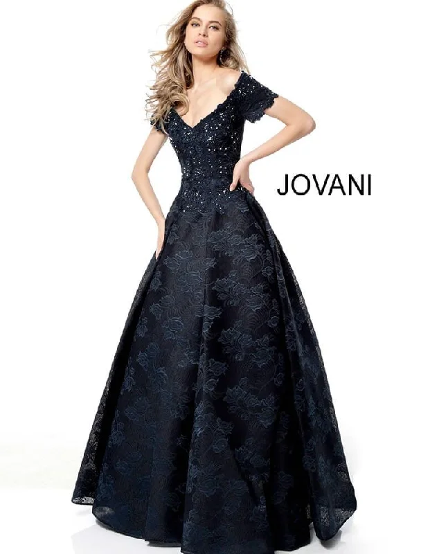 Jovani 50192 Short Sleeve V Neck Long Evening Dress