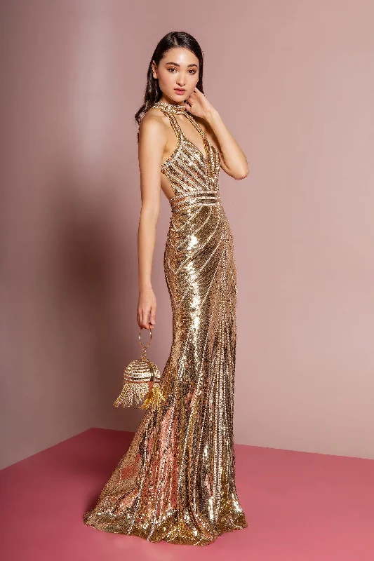 Jewel Embellished Sequin Mermaid Long Prom Dress