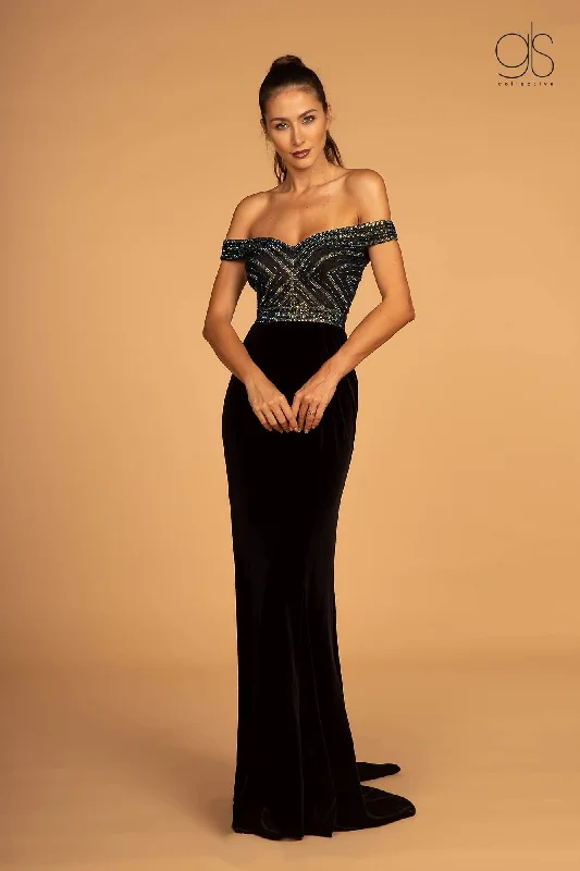 Prom Long Dress Off the Shoulder Velvet Evening Gown