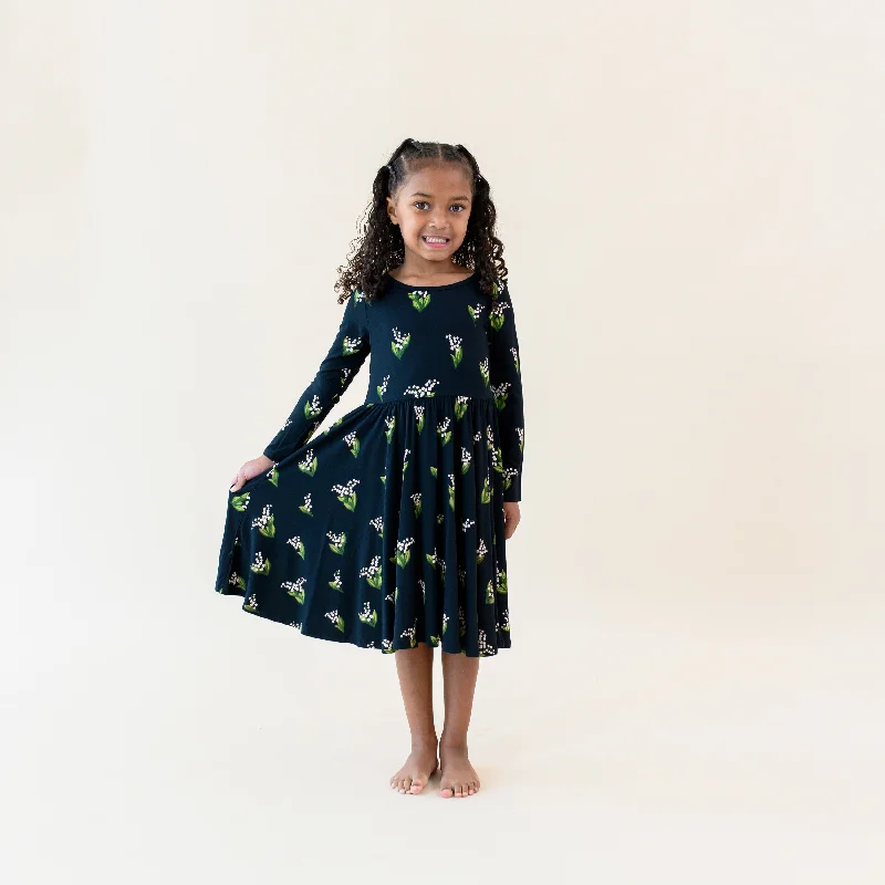 Long Sleeve Twirl Dress in Midnight Lily