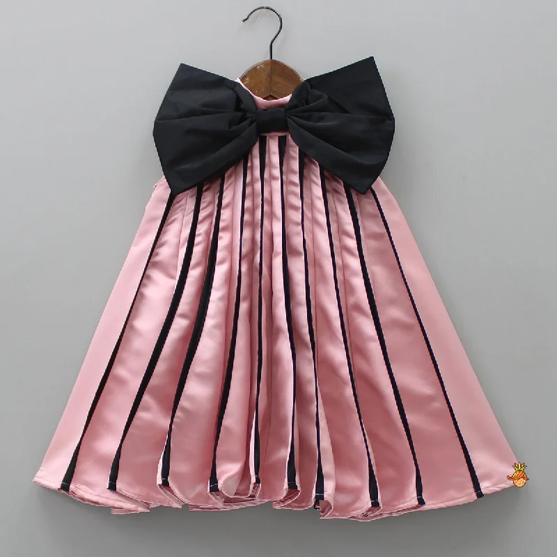 Pre Order: Charming Pink And Black Stylish Pleated Dress