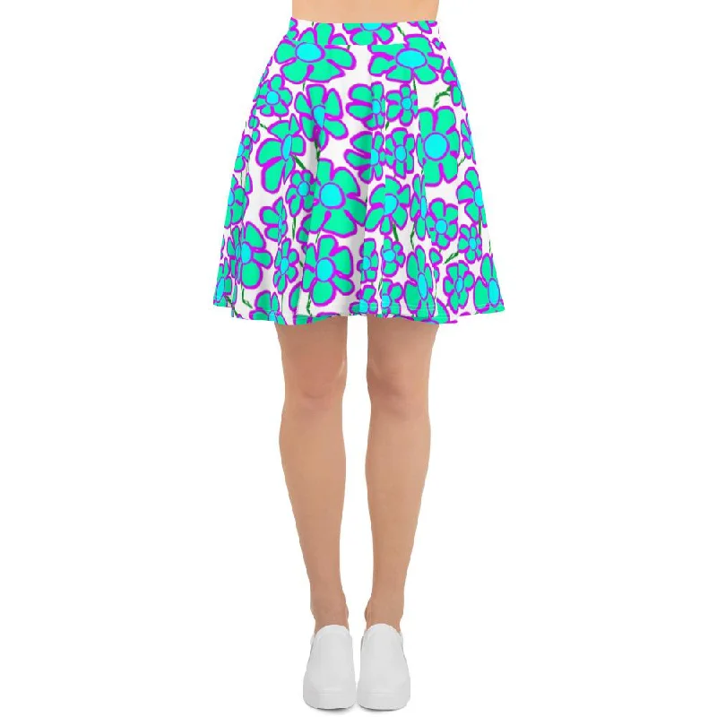 Greenflower Pattern on White - AOP Skater Skirt