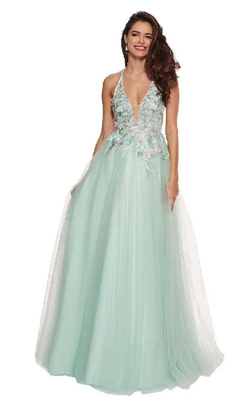 Rachel Allan Long Halter Prom Floral Ball Gown 6587