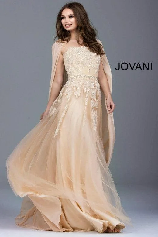 Jovani 50190 Prom Long Strapless Formal Cape Dress