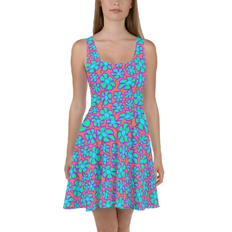 Greenflower Pattern on Pink - AOP Skater Dress