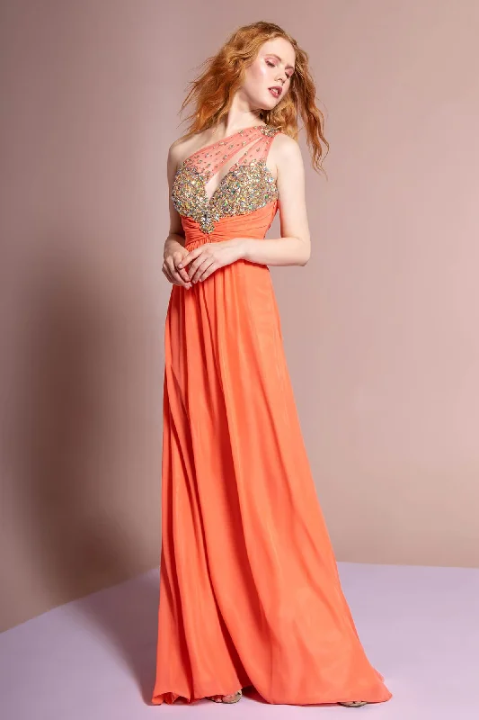 Long Formal One Shoulder Chiffon Prom Dress