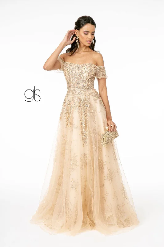 Embellished Glitter Mesh Long Prom Dress