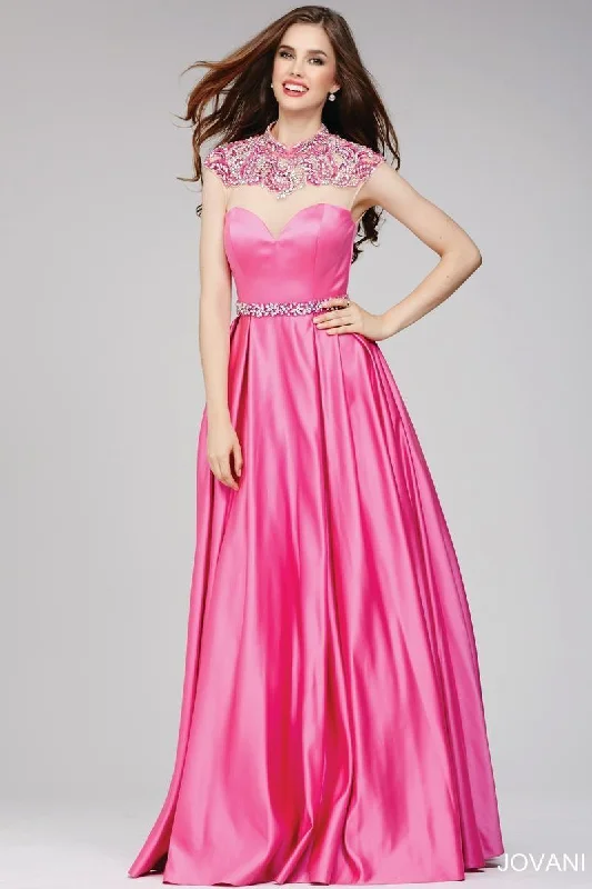 Jovani 28444 Sheer Top A-Line Long Prom Dress