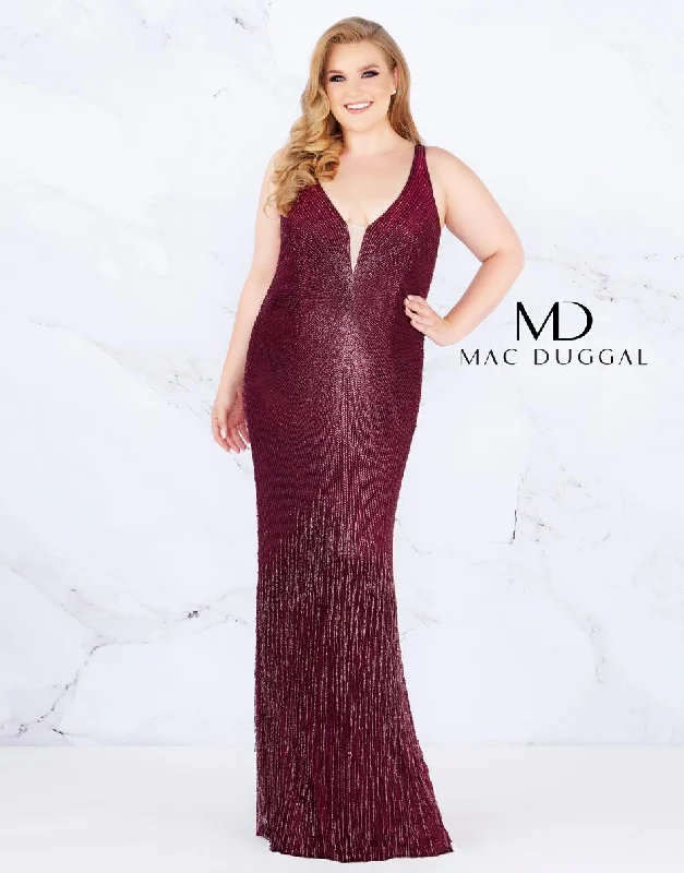 Mac Duggal Long Plunging V-Neckline Prom Plus Size Dress