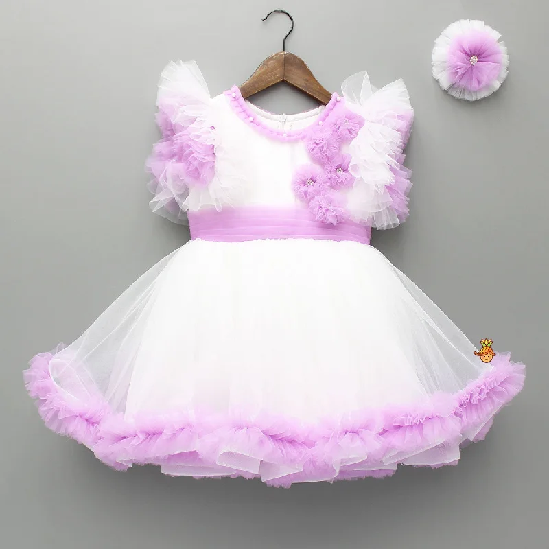 Pre Order: Frilly Flower Enhanced Dress With Matching Hairclip