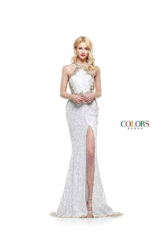 Colors 2225 Colors Long Formal with Slit Lace Dress