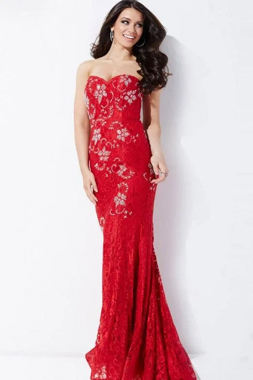 Jovani 34082 Prom Long Strapless Formal Lace Dress