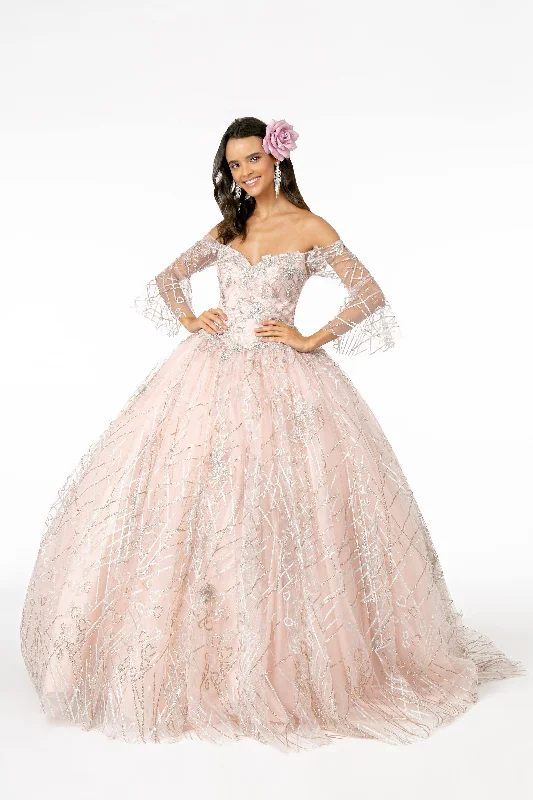 Long Glitter Mesh Quinceanera Dress