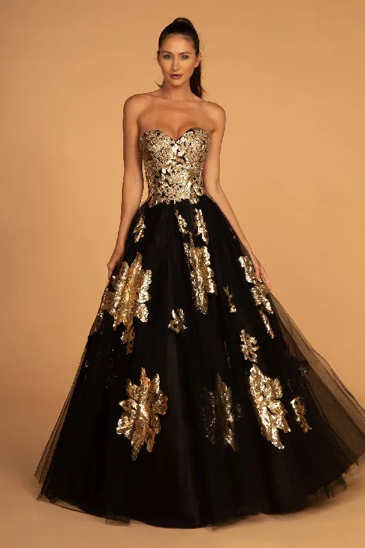 Black and Gold Sweetheart Long Prom Dress