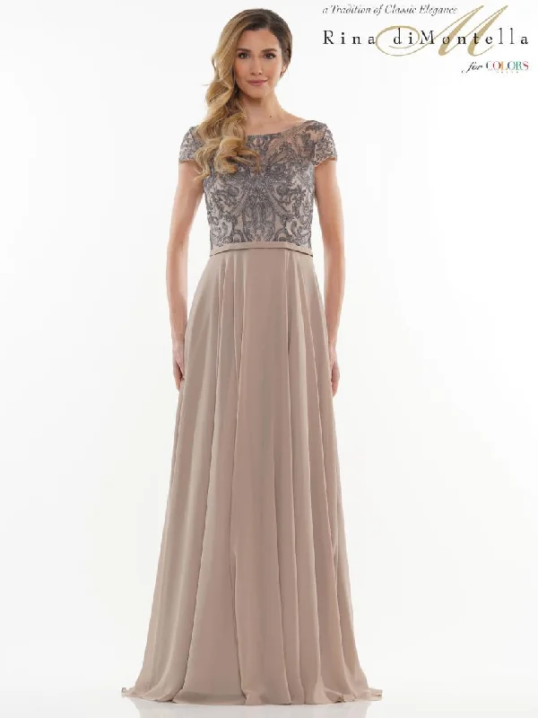 Rina di Montella Short Sleeve Formal Long Gown 2719