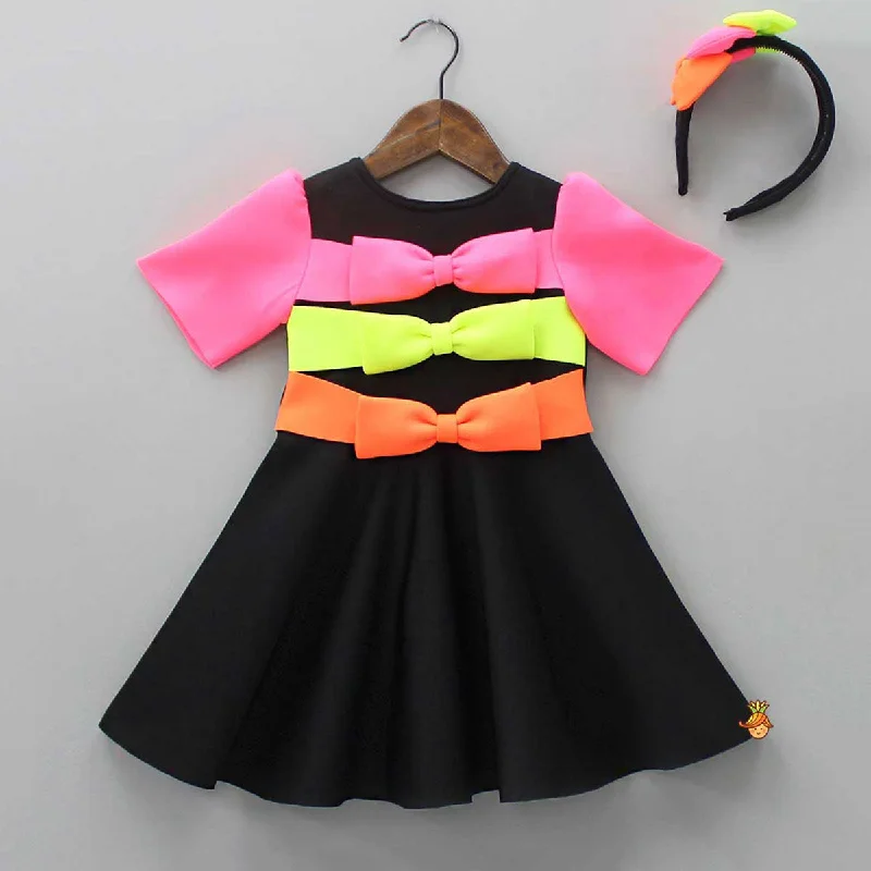 Pre Order: Multicolour Bow Scuba Dress With Matching Hairband