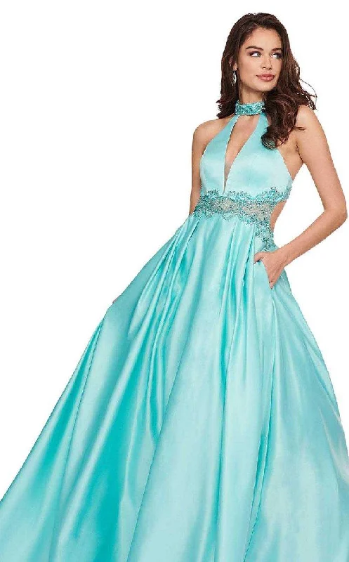 Rachel Allan Prom Long Halter Beaded Dress 6528