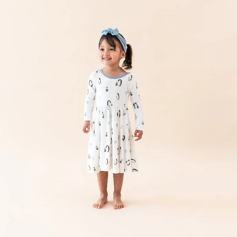 Long Sleeve Twirl Dress in Penguin