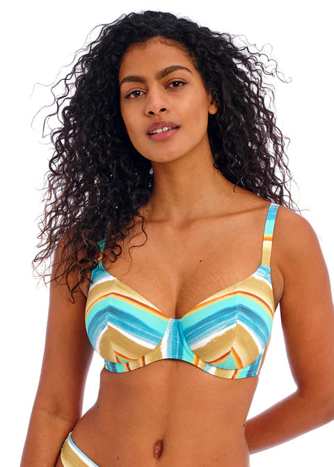 Castaway Island Plunge Bikini Top In Blue Multi