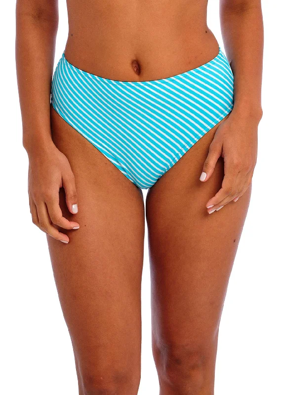 Jewel Cove High Waist Bikini Brief In Stripe Turquoise - Freya