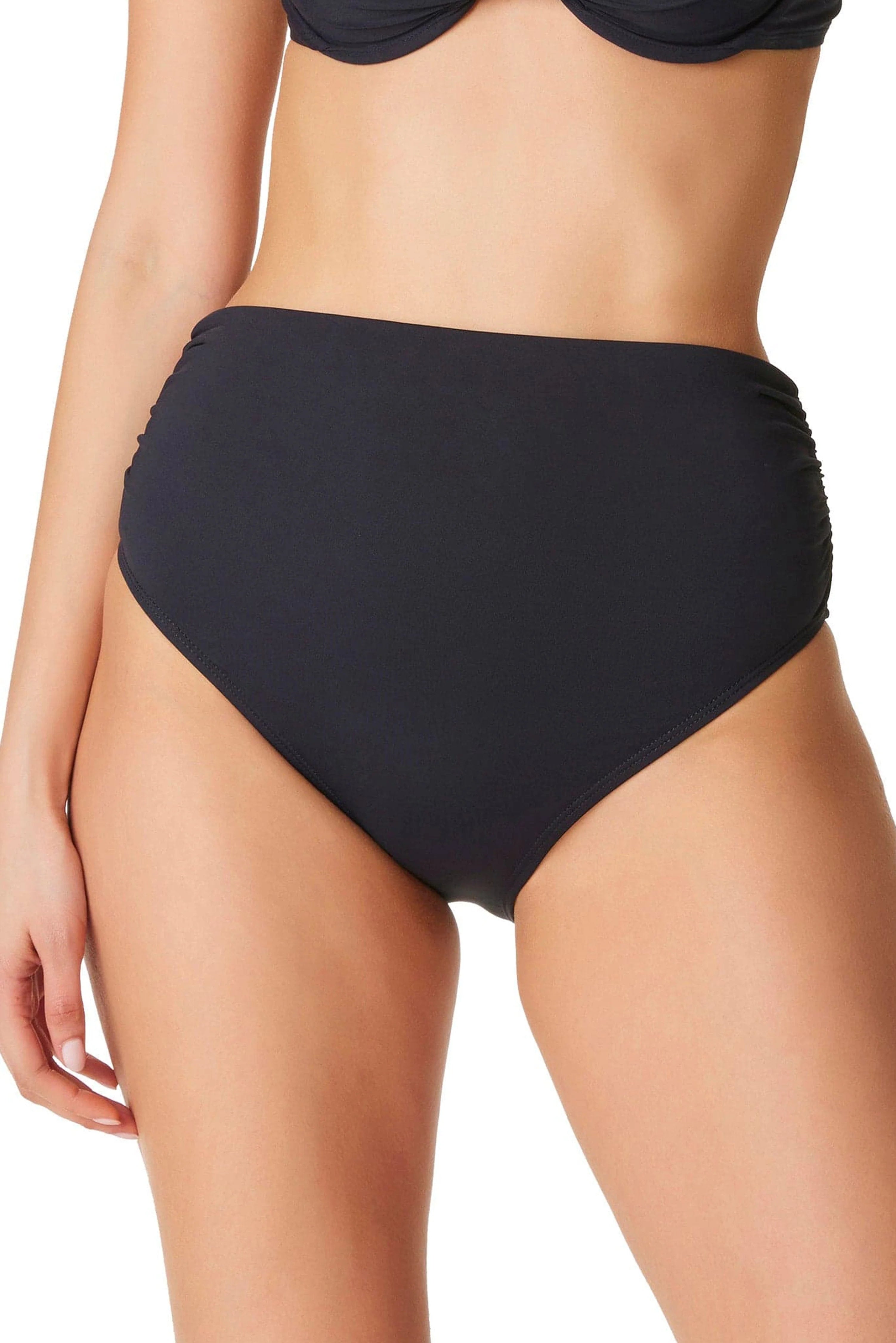 Kore Shirred High Waist Bikini In Black - BLEU