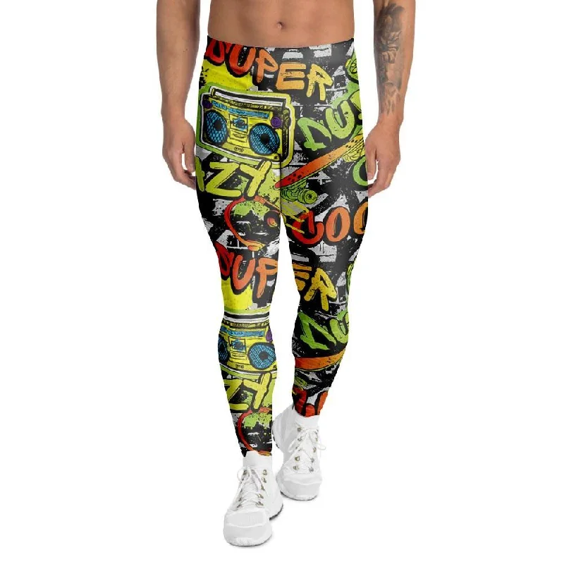 Abstract Graffiti Drips Print Men's Leggings