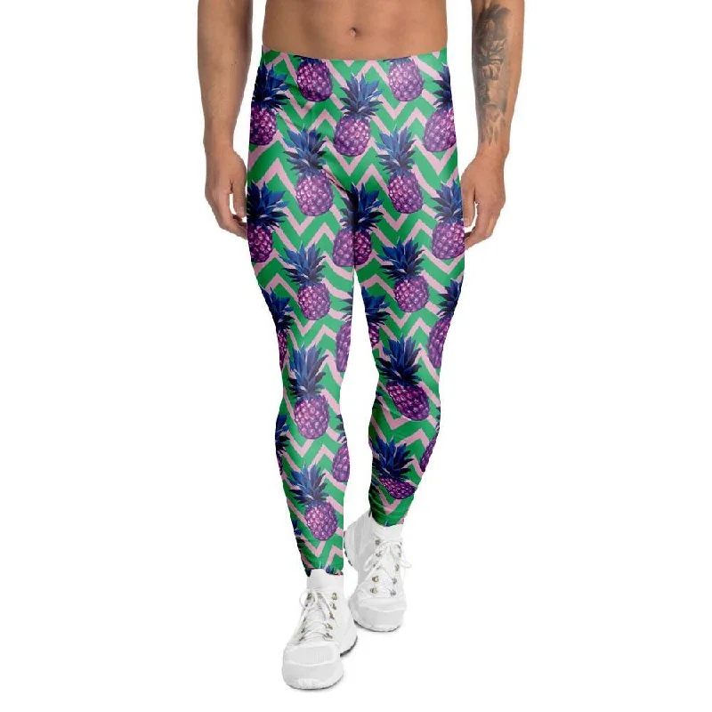 Abstract Hawaiian Pineapple Print Men's Leggings