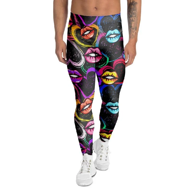 Abstract Lip Graffiti Print Men's Leggings