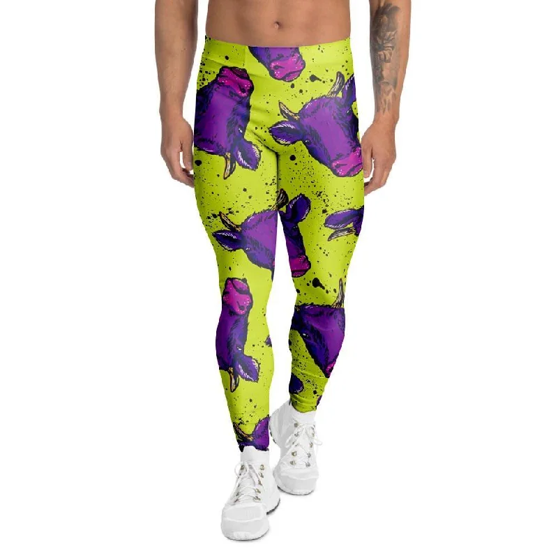 Abstract Neon Cow Print Men's Leggings