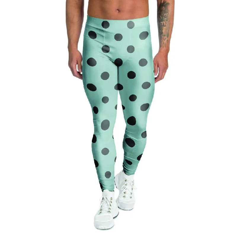 Aqua And Black Polka Dot Men's Leggings