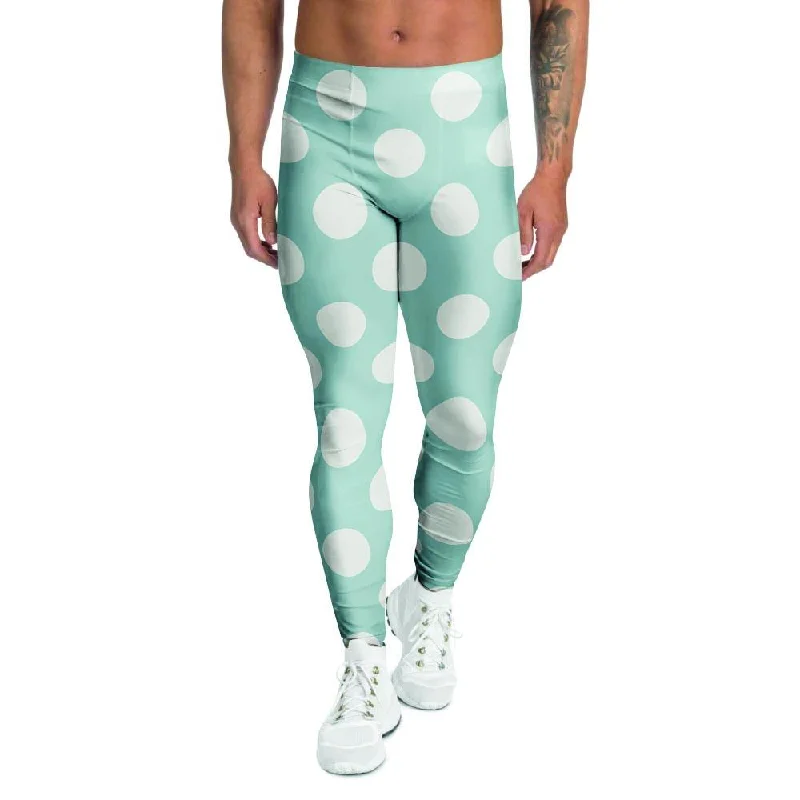 Aqua Polka Dot Men's Leggings