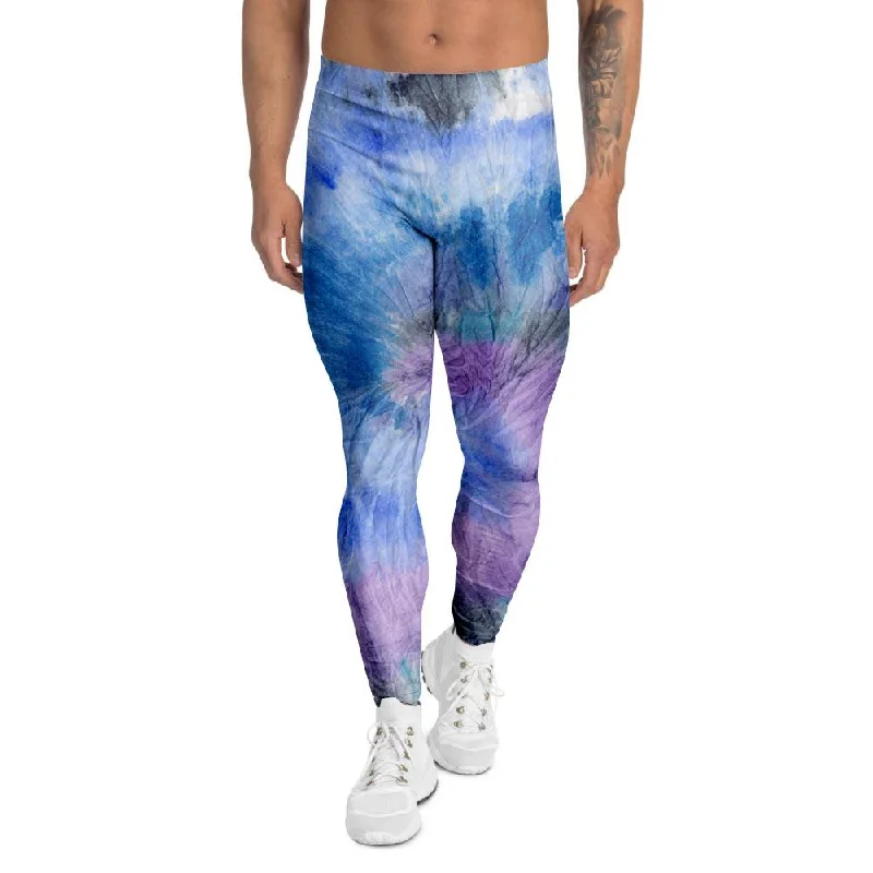 Black And Blue Tie Dye Men's Leggings